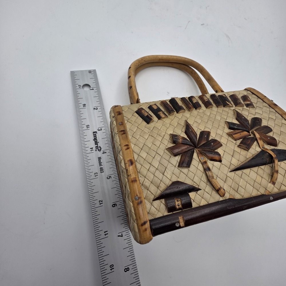 Vintage 1960s Philippines Woven Mini Purse Tropical Palm Tree Beach Sweetheart - Picture 11 of 12